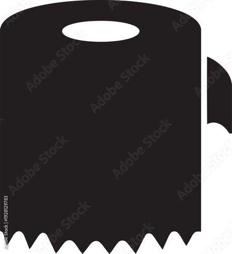 Black toilet paper roll icon with serrated edge on white, for hygiene and everyday needs
