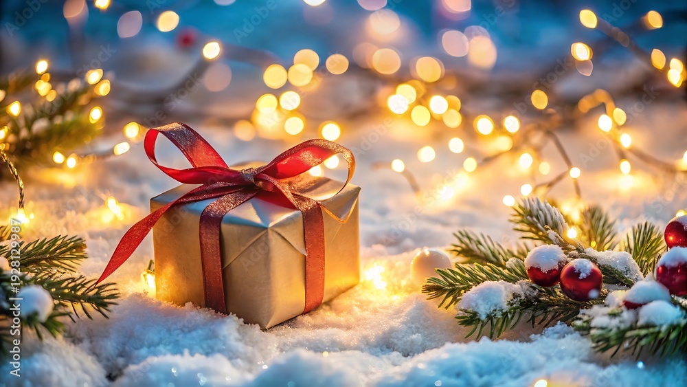 custom made wallpaper toronto digitalChristmas Gift Box On Snow With Festive Lights