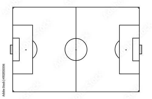 Vector football pitch layout with official markings in top view
