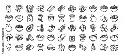 Collection of healthy food icons representing diverse dietary choices and ingredients