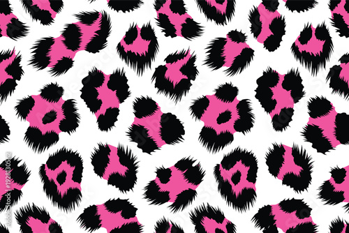 Vibrant Playful Leopard Spots Pattern with Bold Pink and Black Contrast on Clean Background