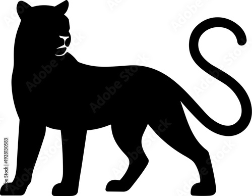 Panther Wild Cat Animal Profile Silhouette Vector in Solid Black isolated on a White Background