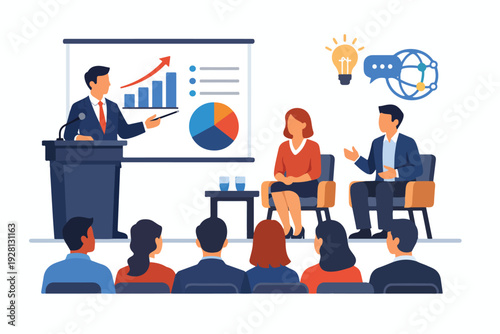 a Flat vector design of a business conference 