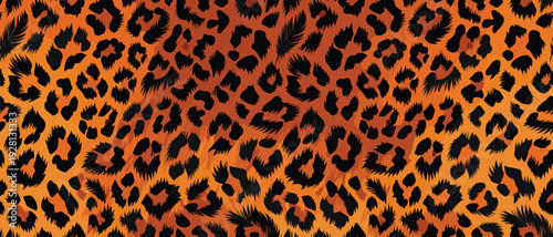 Dynamic Leopard Fur Pattern Illustration with Bold Warm Color Gradient and Irregular Black Spots in Close-Up View