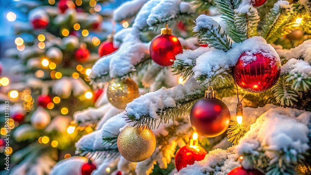 custom made wallpaper toronto digitalSnowy Christmas Tree Close Up With Ornaments