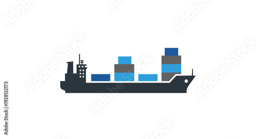 Cargo Ship with Containers at Sea.