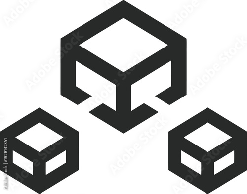 Abstract minimalist icon of interconnected cubes, representing data, networks, or 3D modeling concepts.