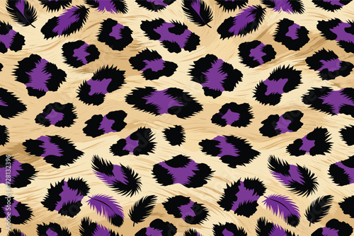 Vibrant Leopard Print Pattern with Black and Purple Spots on Tan Background (0947567751) Illustration