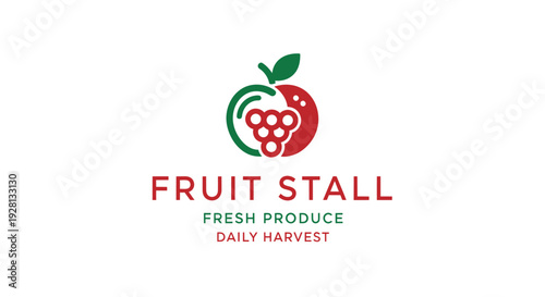Fruit Stall Logo with Apple and Grapes for Fresh Produce Business.