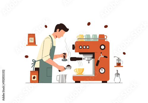 Man making coffee with machine.