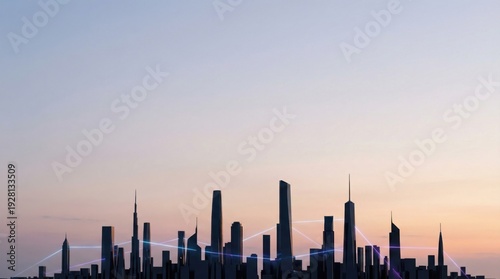 Futuristic City Skyline with Digital Connections