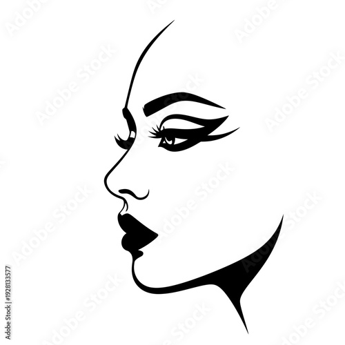 Elegant Black and White Illustration of a Womans Face.