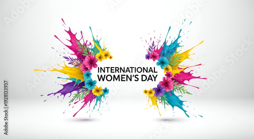 International Womens Day colorful floral splash design with vibrant flowers and celebration concept for empowerment equality appreciation and greeting use
