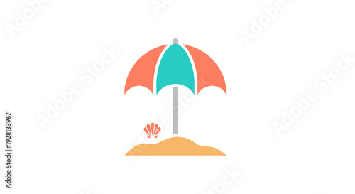 Colorful beach umbrella on sand.