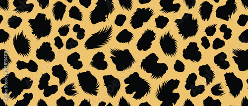 Vibrant Leopard Fur Print with Black Spots on Yellow Background, Stylized Wild Pattern Design (Dynamic Wildlife Texture, Camouflage Effect)