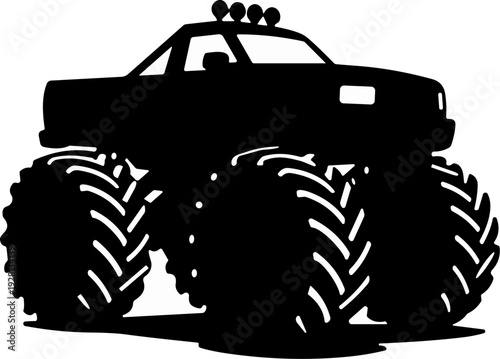 Monster Truck Off-road Vehicle Transportation Silhouette Vector in Solid Black isolated on a White Background