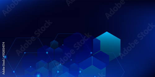 Abstract Blue Technology Network Background With Hexagons, Digital Grid and Futuristic Data Nodes eps 10