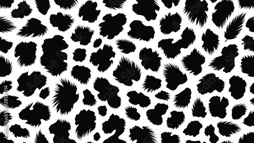 Striking Black and White Leopard Print Pattern with Irregular Spots Organic Overlapping Design