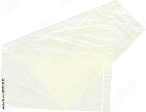 Crinkled and folded yellow transparent plastic sheet texture with subtle reflections and soft creases transparent