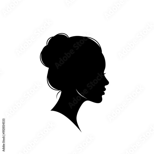 Elegant Black Silhouette of a Womans Profile with Hair Bun.