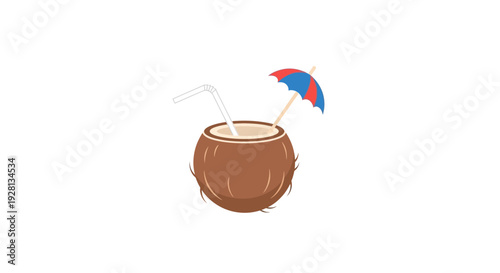 Coconut drink with umbrella straw.