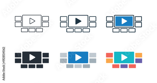 Online video storage concept illustrating a central play screen surrounded by orderly media panels, representing a curated