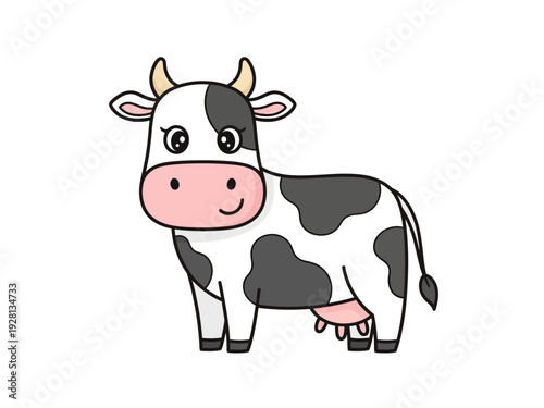 Cartoon black and white cow with pink muzzle and udder