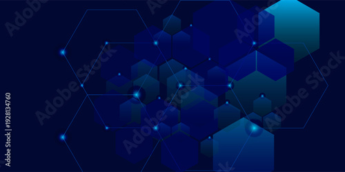 Abstract Blue Technology Network With Hexagon Pattern and Digital Data Connections Background