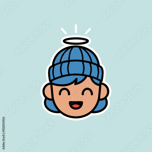 Cartoon character with halo smiling happy emotion illustration on light background