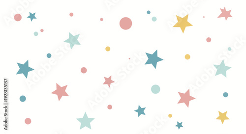 Colorful pastel stars and circles on white background