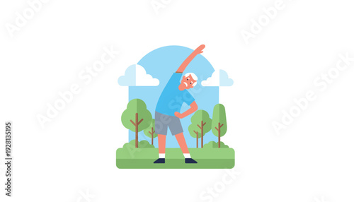 Elderly man stretching in park on sunny day