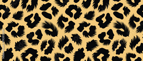 Dynamic Playful Leopard Graphic with Irregular Black Spots on Vibrant Yellow Canvas