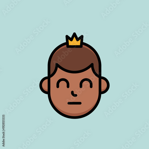 Cartoon head of a person wearing a crown on a light blue background