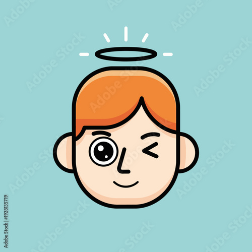 Cartoon illustration of a winking person with orange hair and halo