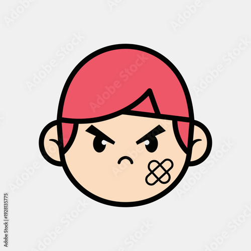 Cartoon illustration of an angry face with a bandage after a fight