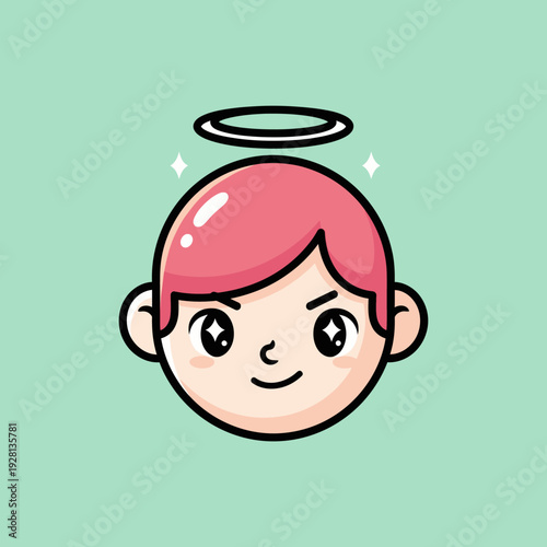 Cartoon illustration of an angelic figure with a halo and sparkling effect