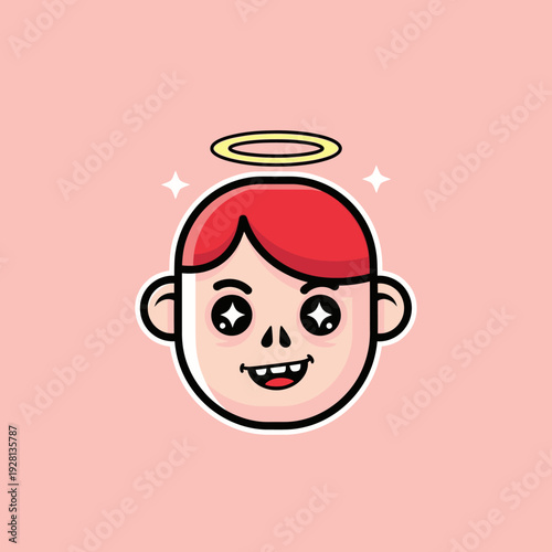 Cartoon illustration of an angelic figure with a smiling expression