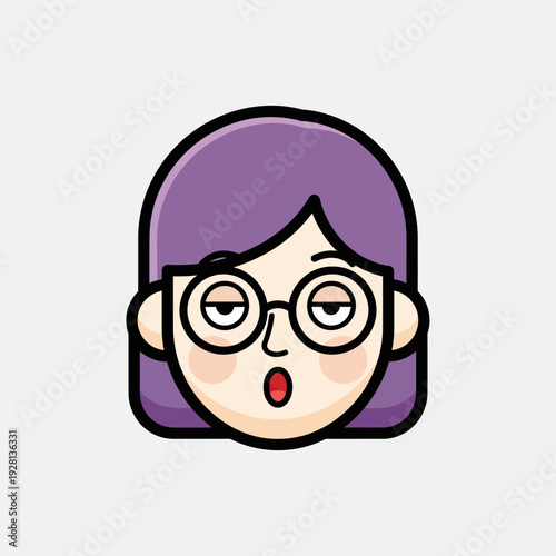 Cartoon portrait of a woman with glasses and surprised expression isolated