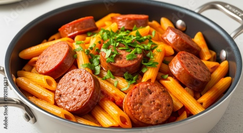 Wallpaper Mural Delicious Penne Pasta with Sliced Sausage and Fresh Herbs in a Skillet Torontodigital.ca