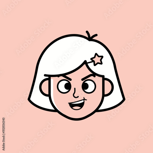 Cartoon portrait of a young girl with star ornament and expression