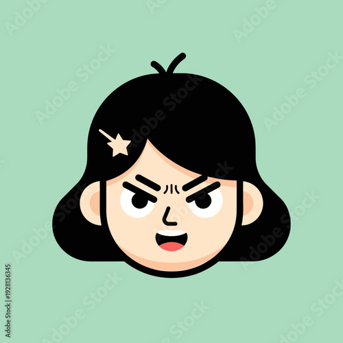 Cartoon portrait of a young person expressing an emotion on a solid background