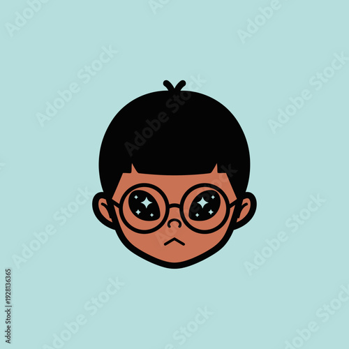 Cartoon portrait of a young person with unique starry eyeglasses