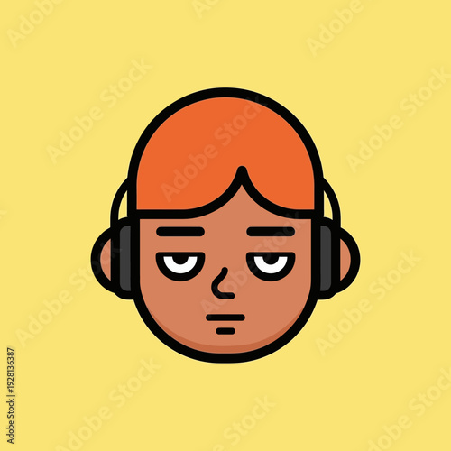Cartoon portrait of person wearing headphones against a yellow background