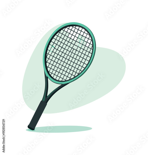 Modern tennis racket with a sleek design and mint green accents on a light background