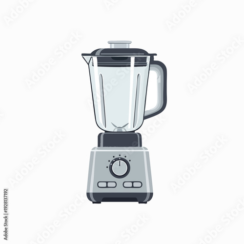 Illustration of a modern gray blender with a glass jar and speed dial isolated on white kitchen appliance for smoothies and shakes vector art