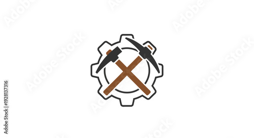 Crossed Hammers Inside a Gearwheel Icon.