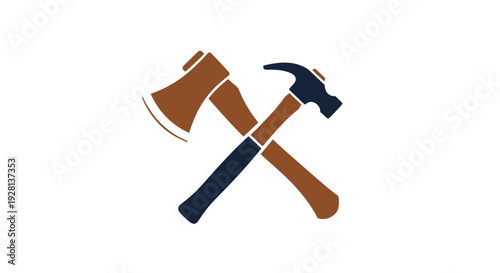 Crossed Hatchet and Hammer Tools Illustration.