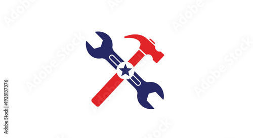 Crossed wrench and hammer tools.