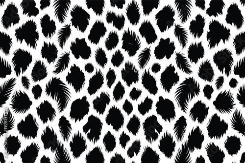 Wildlife animal skin pattern fur camouflage illustration showcasing leopard texture in monochrome, depicted from a direct viewpoint