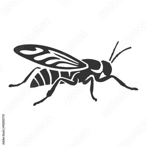 Elegant black and white wasp illustration perfect for design projects